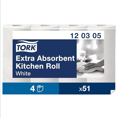 Tork Extra Saugfähige Küchenrolle Weiß, Premium, 3-lagig, 4 x 51 Blätter, 120305