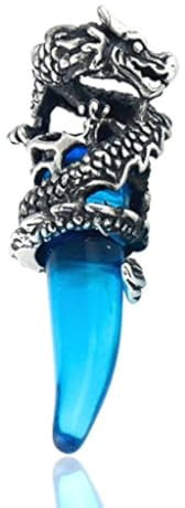 Stayoung Jewellery Herren Halskette mit Anhänger Gothic Drachenzahn Edelstahl Kristall Blau Schwarz Tribal Symbol Edelstahl Kristall, Edelstahl, Kristall