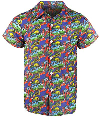 COSTUME DA CAMICIA HAWAIANA DA UOMO - CAMICIA ALOHA BLU CON FANTASIA PALME - ADULTI FESTA IN SPIAGGIA ESTIVA COSTUME DA SURFISTA DI ADDIO AL CELIBATO VACANZA LUAU TIKI (PICCOLO)
