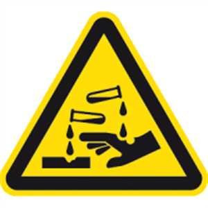Aufkleber Warnung vor ätzenden Stoffen gemäß ASR A1.3, / DIN 7010, Folie selbstklebend 10cm (Warnschild, Gefahrstoffe, ätzend) praxisbewährt, wetterfest