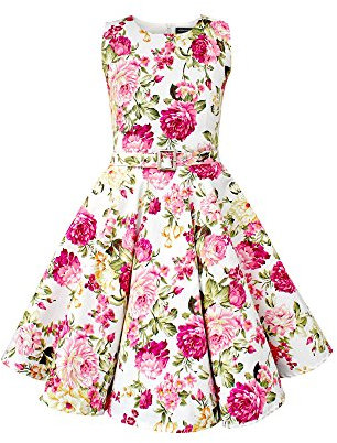 BlackButterfly Enfants Robe Années 50 Vintage Divinity 'Audrey' (Floral Rose Ivoire, 5-6 Ans)