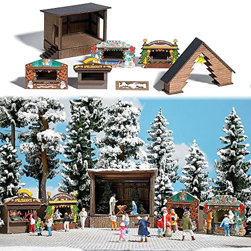 Busch 1183 Christmas Market Set HO Structure Maßstabsgetreue Modellstruktur, Braun, Grün, S