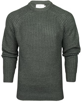 Xact Men's Chunky Fisherman Knit Jumper, Crew Neck, Raglan Sleeve