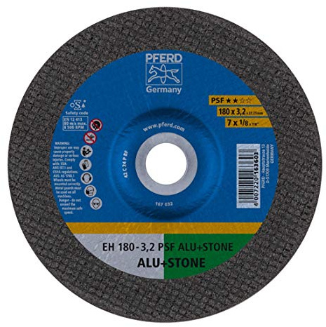 PFERD 163603 Trennscheiben, Universal Linie, PSF Aluminium/Stone, Gekröpfte Ausführung EH, 22.23mm Bohrungs, 3.2mm x 180mm, 25 Stück farbe