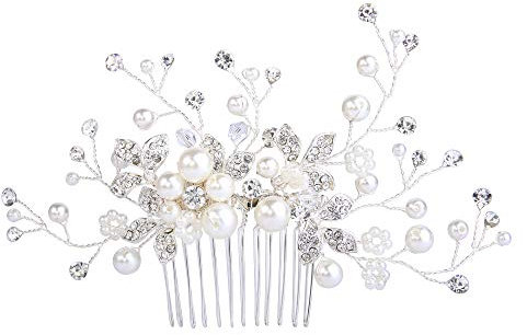 Clearine Damen Künstliche Perlen Kristall Blume Handarbeit DIY Braut Hochzeit Haarkamm Haarschmuck Ivory-farbe