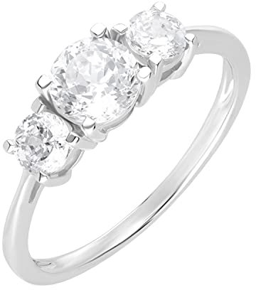 Ivy Gems 9ct White Gold 1ct Finest 100 Cut Swiss Cubic Zirconia Round Trilogy Ring - Size N