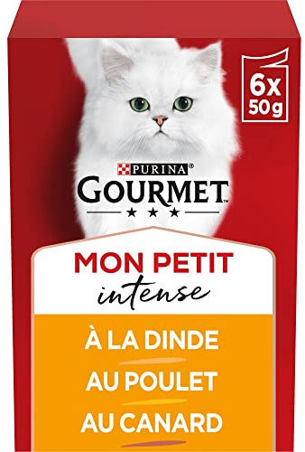 GOURMET | MON PETIT INTENSE | Chat Adulte | Emincés en sauce | Sélection à la Vollaile : Poulet, Dinde, Canard | Sachets Fraicheur | Lot de 8 (6 x 50 g)