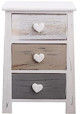 Rebecca Mobili Kommode aus Holz, Nachttischschrank im Shabby-Stil, 3 Schubladen, als Wohneinrichtung Schlafzimmer Bad, Holz, Weiß Grau – Maße: 57,5 x 37 x 27 cm (HxLxB) – Art. RE4161