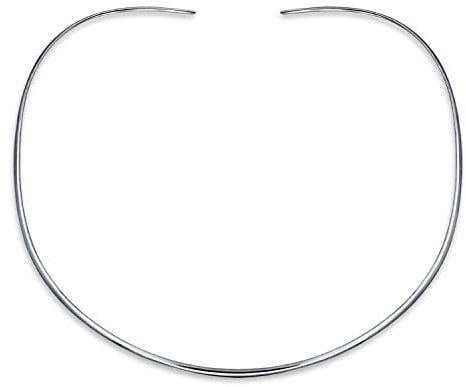 Bling Jewelry Basic Simple Thin Flat Choker Slider Open Collar Contoured Statement Necklace For Women .925 Silver Sterling Add Pendant 2MM