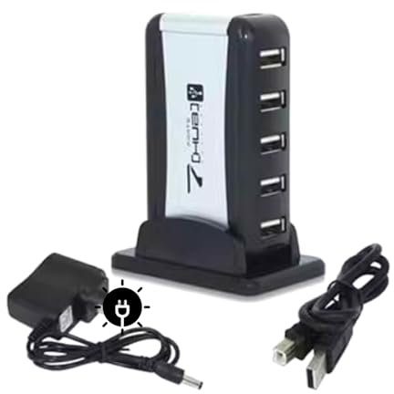 O19C 7 Puertos USB 2.0 Hub Adaptador Fuente de Alimentación con Soporte para PC Win, MAC OS Hub USB - 7 Puertos - USB 2.0 de Alta Velocidad-480 MBit/s - Plug&Play