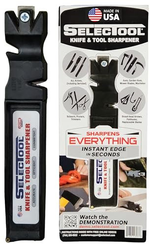 SELECTOOL Tool and Knife Sharpener MultiTool Blade Sharpener for Kitchen Knives, Pocket Knife, Tools, Scissors, Axes & More, EDC Gadgets for Outdoor Hunting and Fishing, Effortless, Made in USA, Black