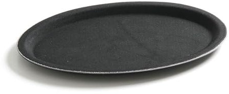 HENDI Serviertablett, Tablett, Temperaturbeständig von -10° bis 100°C, Gastro Tablett, Polyester glasfaserverstärkt, oval, Antirutschbeschichtung, Schock- und bruchfest, 200x265mm, Schwarz