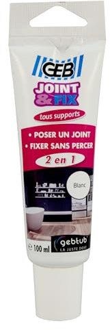 GEB Mastic JOINT et FIX 100 ml pour réaliser des joints étanches, fixer sans percer, réaliser des collages sur tous matériaux - Blanc