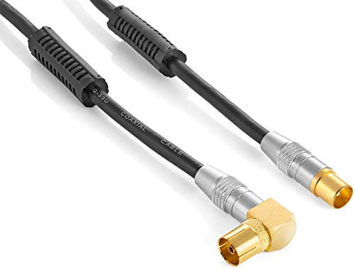 POPPSTAR Connettore del cavo antenna HDTV (dritto) su femmina (ad angolo di 90 gradi), 100dB 750Ohm, nero, 2 metro