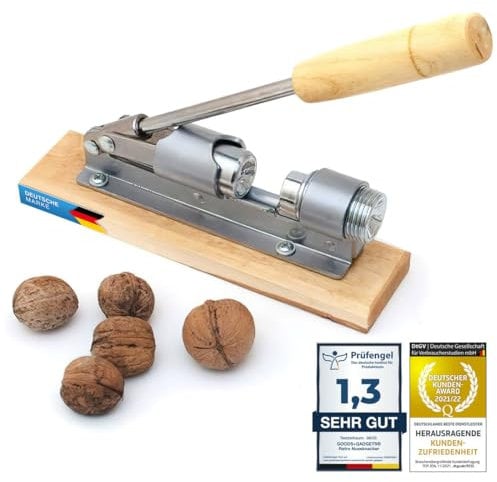 Retro Nussknacker im Nostalgie-Design Nut-cracker aus Edelstahl mit Hebel-Funktion; größenverstellbar und kraftsparend Nüsse öffnen