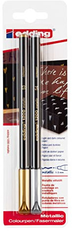 edding 1200 rotulador de color metálico - oro, plata - x2 - punta redondeada 1-3 mm - para escribir,dibujar y esbozar - libros de visitas,fabricación de tarjetas,artesanías de bricolaje y scrapbooking