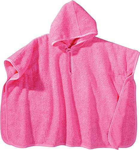Erwin Müller Kinder-Poncho mit Kapuze Frottier pink Größe 50x70 cm - saugstark, hautfreundlich, langlebig, mit Knopfverschluss am Ausschnitt, 100% Baumwolle