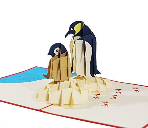 Pinguine - Klappkarte / 3D Pop-Up Karte - Geburtstagskarte, Grußkarte, Geldgeschenk, Glückwunschkarte, Dankeskarte, Gutschein-Karte für den Zoo