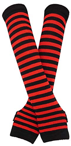 Bienvenu Damen Langer Armwärmer im Punk-,Gothic- und Rock-Stil,fingerlose Handschuhe 1 Einheitsgröße schwarz / rot