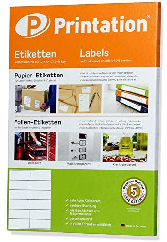 Printation Etiketten Selbstklebend 105 x 48 mm, 120 Aufkleber Zum Bedrucken, 12 Pro A4 Bogen, 10 Blatt, Versandetiketten, Adressaufkleber, Universal Klebeetiketten, Weiß, Matt, Papier - 105x48 2x6