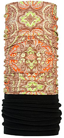 P.A.C. Fleece Oriental Paisley Orange Multifunktionstuch - Schlauchtuch, Halstuch, Schal, Kopftuch, Unisex, 8 Anwendungsmöglichkeiten
