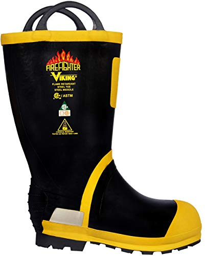 Viking Men's 14” Felt Lined Firefighter and EMS Boots with Chemical Resistant FR Upper, and Steel Toe, EH, Black/Yellow - 10 M US