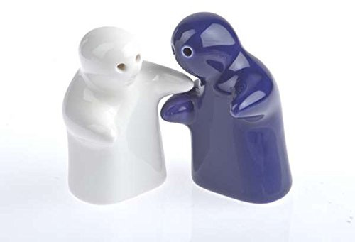 2 saleros y pimenteros para parejas, abrazos, amantes, fantasmas, los saleros más dulces, hermosos hechos a mano, compuesto por 2 parejas de saleros y pimenteros (azul oscuro)