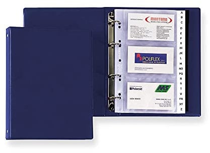 Favorit 100460567 Porta Biglietti da Visita 4 Anelli a D, H 25 mm, a 3 Tasche, Blu