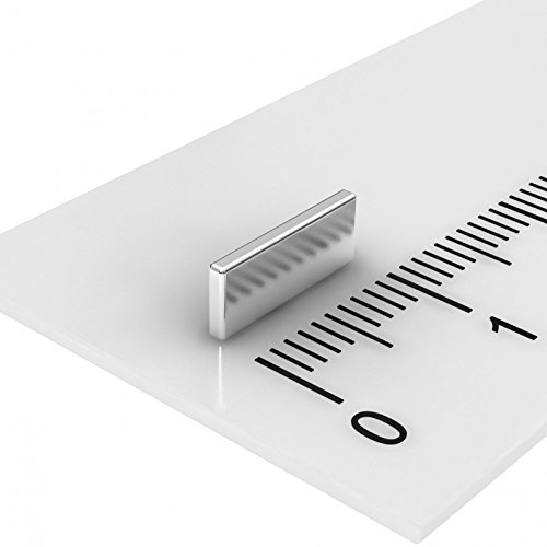 20 x Neodym Quadermagnet 10 x 4 x 1 mm, Grade N45, Nickel, magnetisiert durch 1 mm