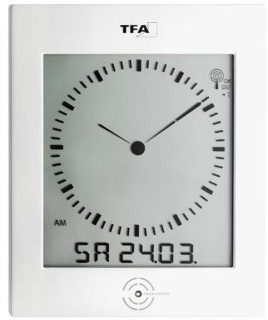 TFA Dostmann 604506 Dialog Funk-Wanduhr, mit Raumklima, mit Datum und Wochentag, weiß/Silber, 60.4506, Kunststoff, L 220 x B 34 x H 265 mm