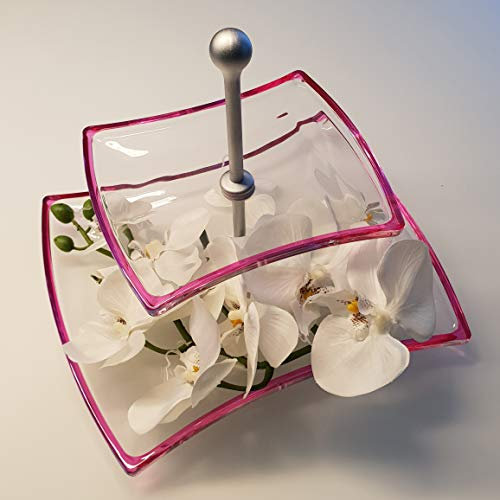 2 stöckige Walther Glas Etagere Winx Pink Etagenplatte Servierplatte Metallstangen