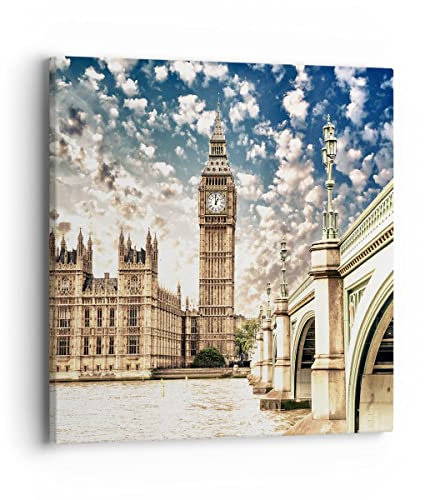 Bilder auf Leinwand 40x40cm Leinwandbild London architektur big ben Klein Wanddeko Bild Schlafzimmer Küche Deko Wandbilder Dekoration Wohnzimmer Wall Decor Canvas Wand Kunstdruck Art AC40x40-2415