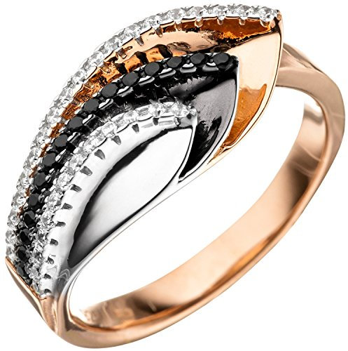 Jobo Damen Ring 925 Sterling Silber tricolor dreifarbig mit Zirkonia Größe 50