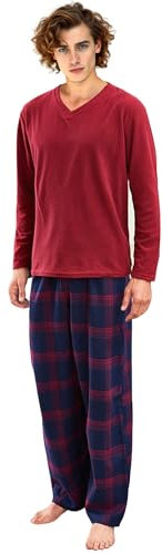 i-smalls Pyjama d'hiver en polaire pour homme avec pantalon à carreaux - Rouge - Large
