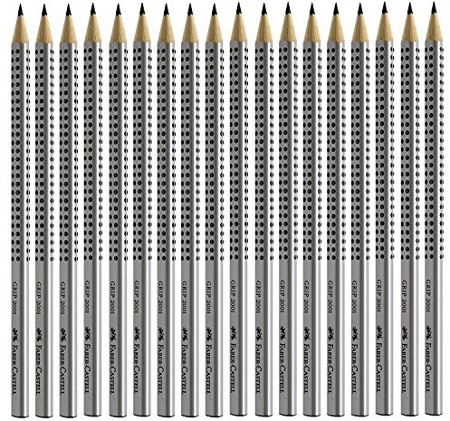 Faber-Castell Bleistift Grip 2001 in 6er-Packung, Härte: HB, Farbe der Hülle: silberfarben