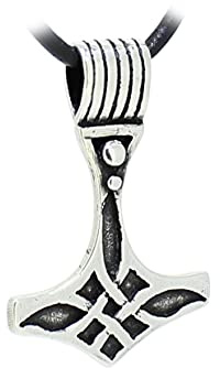 Budawi® Thors Hammer Anhänger aus 925 Sterling Silber | Mjölnir Kettenanhänger | nordischer Silberschmuck mit Lederband