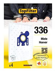 TopFilter 336, 4 sacs aspirateur pour Hoover et Miele, boîte de sacs d'aspiration en non-tissé, 4 sacs à poussière (30 x 26 x 0,1 cm), Blanc