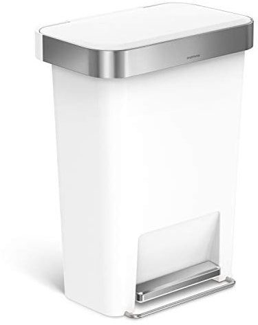 simplehuman CW1387CB 45 Liter, rechteckiger Treteimer mit Beutelfach, Mülleimer Küche, weißer Kunststoff, 5 Jahre Garantie