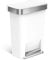 simplehuman 45L Rectangular Pedal Bin with Liner Pocket, Silent Soft Close Lid, Strong Wide Steel Pedal, White Plastic CW1387CB