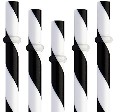 Dakoufish BPA Free 12 Piece 9 Inch Reusable Plastic Thick Drinking Straws for Mason Jar Rambler Big Stripe(9inch,Black)