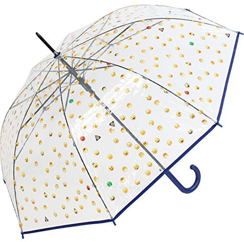 happy rain Regenschirm durchsichtig transparent mit Automatik Smile Bedruckt - blau
