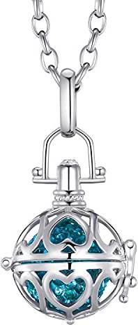 Morella Damen Schutzengel Halskette Edelstahl 70 cm mit Anhänger Liebesherzen und Klangkugel Zirkonia Petrol Ø 16 mm in Schmuckbeutel
