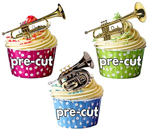 AK Giftshop Vorgeschnittene Trompeten-Mix, essbare Cupcake-Topper, stehend, 12 Stück