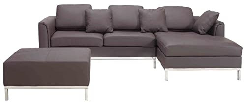 Beliani Elegantes Ecksofa mit Hocker linksseitig Echtleder braun Oslo