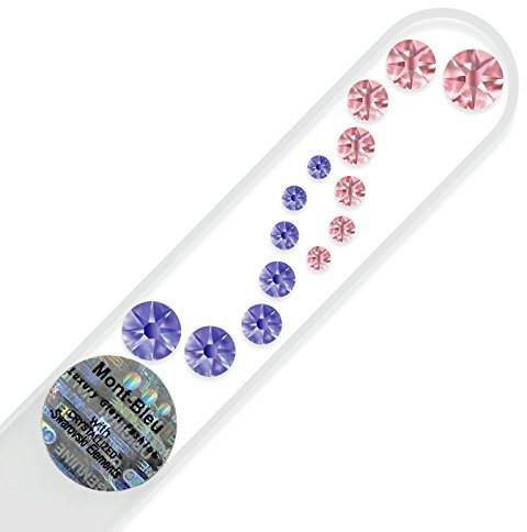 Crystal Glass Nail File hand decorated with Swarovski crystals, Hand Made in Czech Republic (Europe), Czech Tempered Glass, Lifetime Guaranty, in Suede Sleeve (Light Rose - Tanzanite)