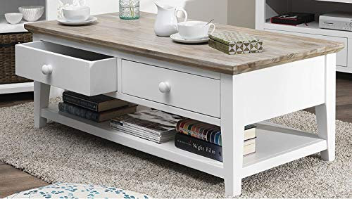 Florence Coffee table with 2 drawers and shelf. WHITE coffee table with deep double sided drawers. Fully assembled