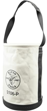Klein Tools 5106P Storage Bucket, Canvas Tool Bucket, 9-Inch Diameter, 14-Inch Height, No. 6 Canvas, Web Handle, Interior Pockets