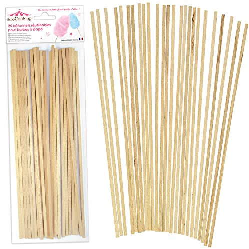 ScrapCooking - 25 Bâtonnets pour Barbes à Papa - Bâtons Alimentaires en Bois 28 cm - Aptes au Contact Alimentaire - Pour Machine Barbe à Papa - Sucettes & Pâtisseries - Fabriqués en France - 5187