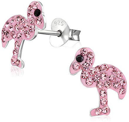 Laimons Kids Pendientes para niña Flamenco Rosa Brillante Plata de ley 925