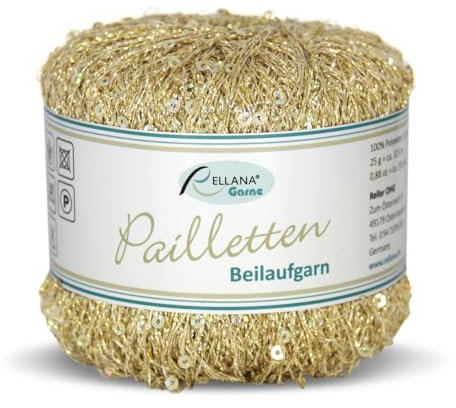 Rellana Pailletten Beilaufgarn, 25 Gramm = 325 Meter, (202 gold)